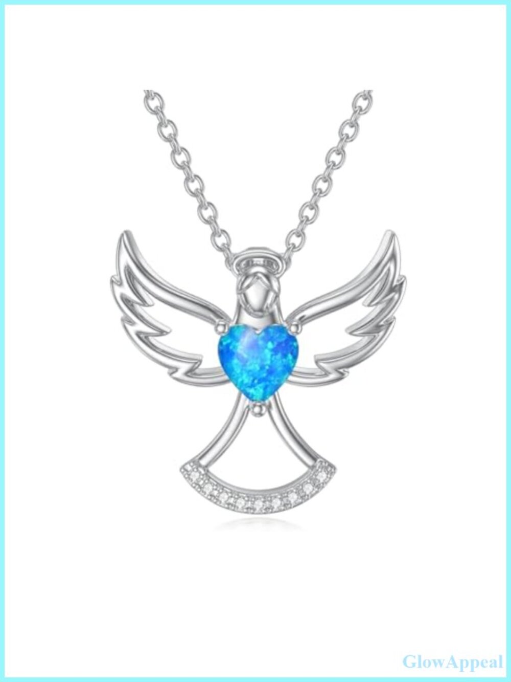 S925 Sterling Silver Angel Wings Pendant Necklace Opal Adjustable 18in